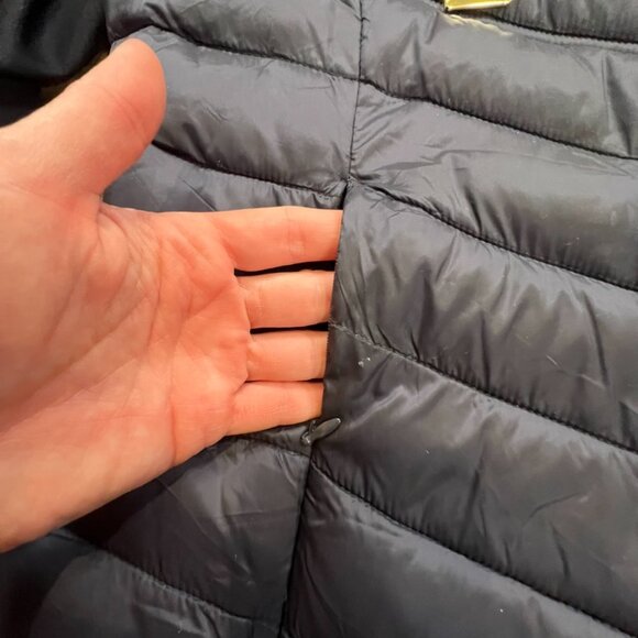 Laundry by Shelli Segal Asymettrical Packable Puffer Jacket Navy/Gold Sz L - Picture 3 of 14